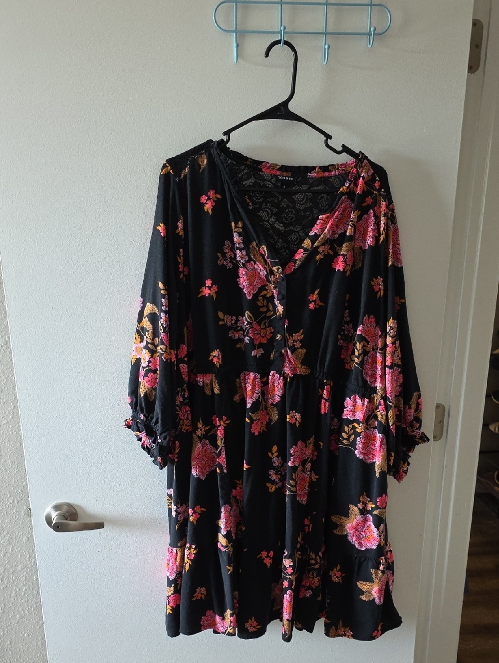 Torrid Black Lace Dress with Pink & Gold Floral Trim